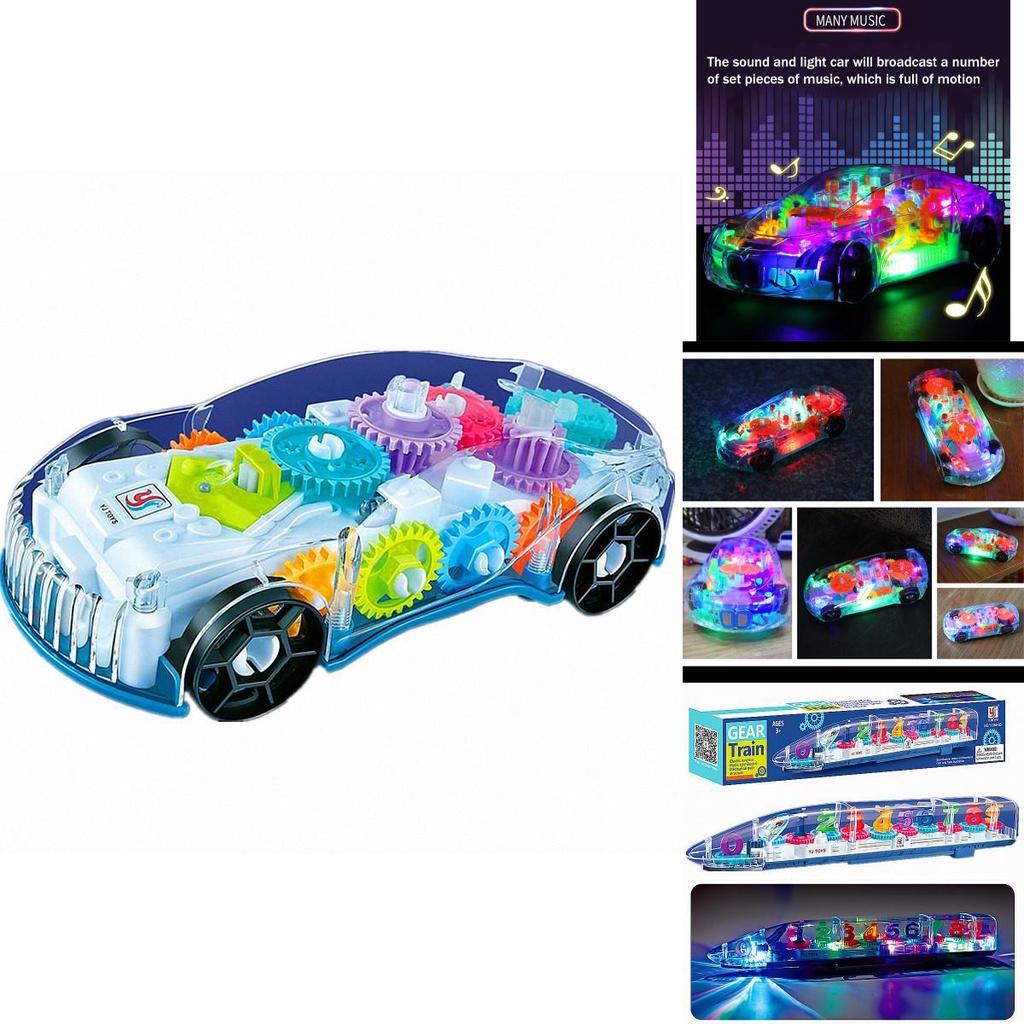 Electric Transparent Gear Led Light Music Car Model For Kids' Educational Toy Gift