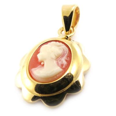 [B9788] - Pingente banhado a ouro 'Cameo' laranja dourado - 13x15 mm
