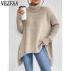 Women's Fashion Casual Fall Winter Solid Color Print Long Sleeve High Neck Sweaters