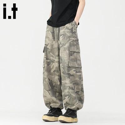 Fingercroxxit Herren Tencel-Baumwolle Camouflage Locker geschnittene Cargohose