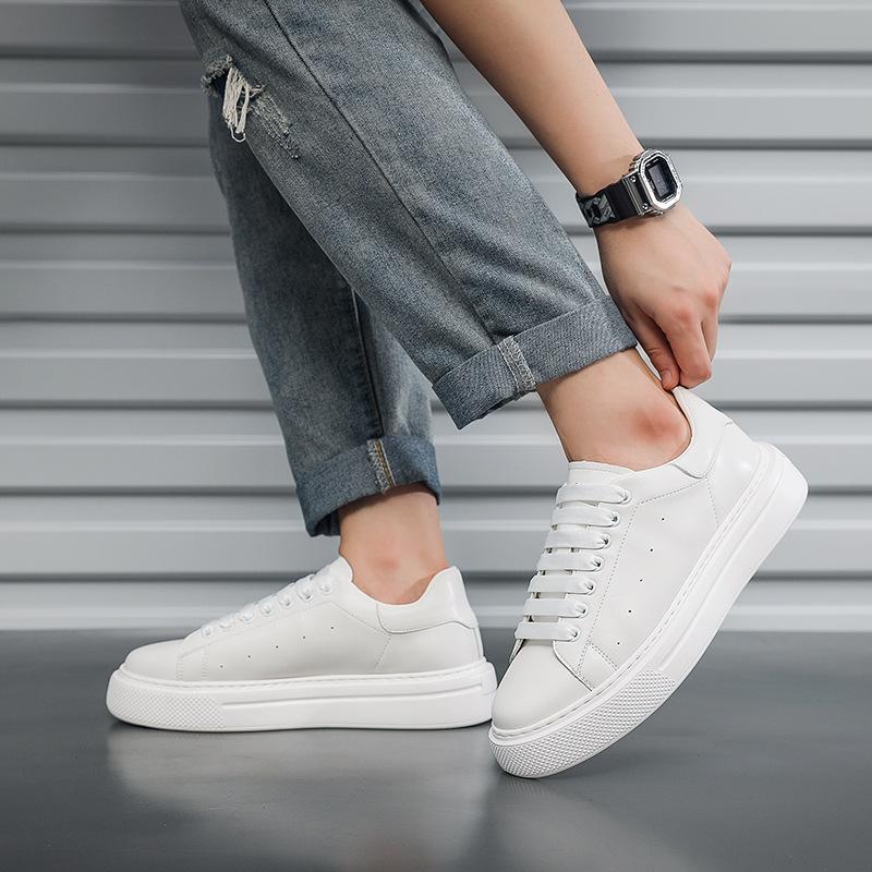 GAG Men's Board Shoes New Thick-soled Heightening White Shoes Cowhide Breathable Board Shoes Sports and Leisure Shoes Simple and Versatile