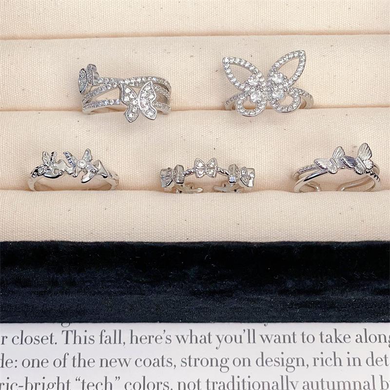 Light Luxury Butterfly Super Flash Zir*****Pen Ring Exquisite High Sense Fashion Elegant Personality Romantic Ring