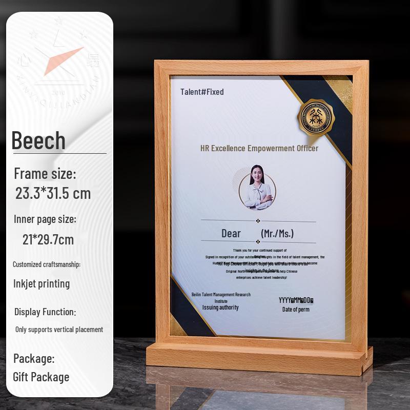 Acrylic Crystal Plaque with Walnut Wood Display - Custom A4 Wooden Award License Holder