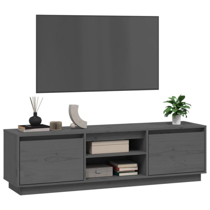 814316 vidaXL TV Cabinet Grey 140x35x40 Cm Solid Pine Wood