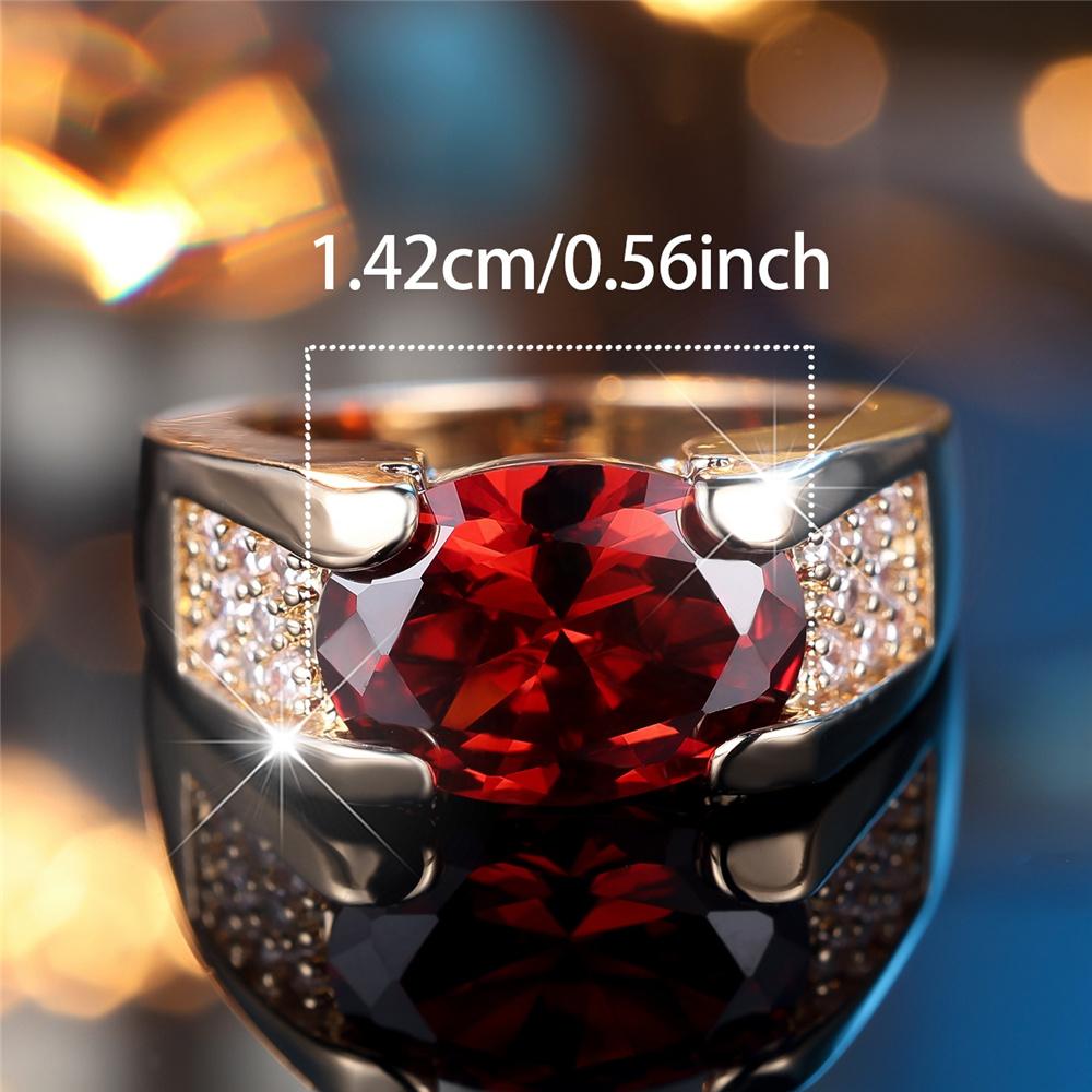 Süßer Damenring mit rotem Zirkon-Ovalstein, goldfarben, Verlobungs-Charme, Hochzeit, für Frauen