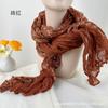 Women's Cotton and Linen Scarf Printed Pleated Scarf Vintage Scarf Small Floral Scarf