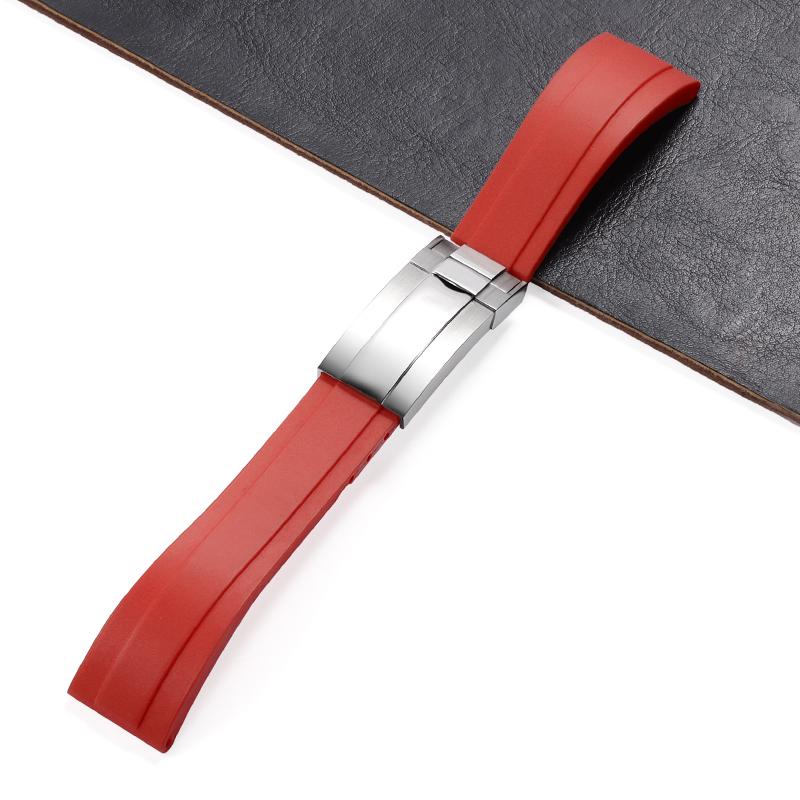 20mm for Rolex Rubber Band Watch GMT Daytona Submariner Silicone Waterproof Curved End Replacement Sport Watchband Fold Buckle