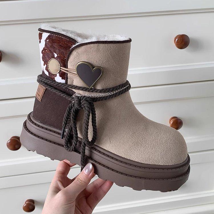 Soft leather version~ Mint chocolate snow boots 2024 winter new thick-soled versatile non-slip velvet warm Martin boots