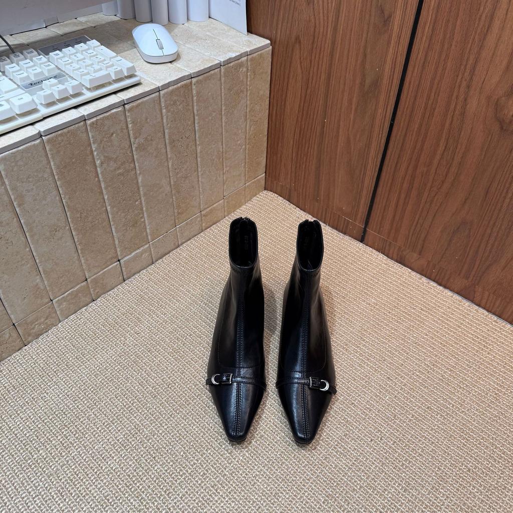 2025 new autumn and winter round head low tube low slope heel rear zipper thin fashion Martin splicing women's short boots