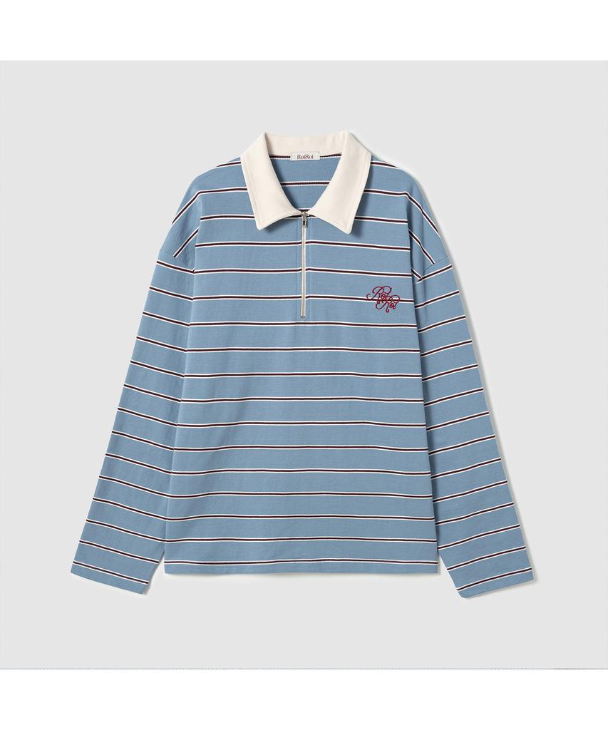 ROIROI Striped Long Sleeve Polo Shirt - Blue