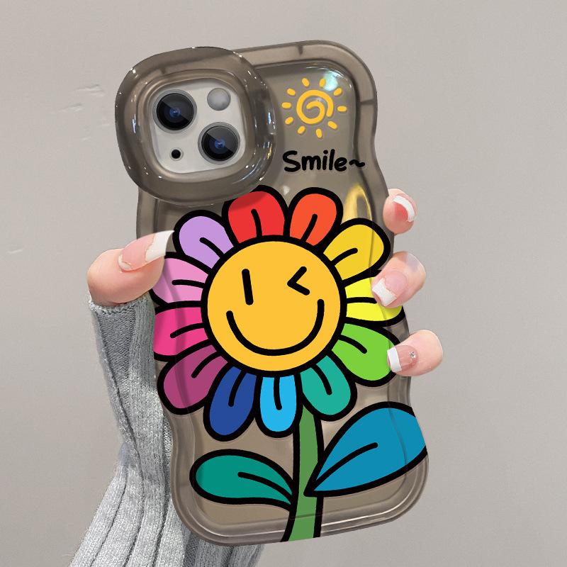 Smiley Sunflower is suitable for Apple 17promax mobile phone case iphone15 double bracket 16 silicone 14 new women's models