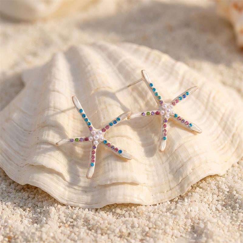 Starfish Stud Earrings For Women Summer Beach Jewelry Boho Crystal Sea Star Earring Vacation Holiday Accessories Gift