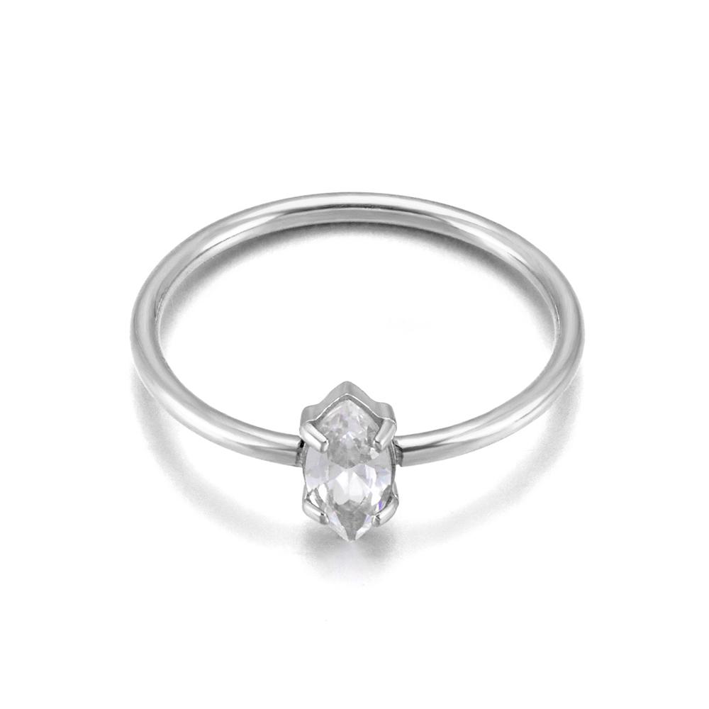 JeeMango Stainless Steel Geometric Zircon Ring For Women Trendy Party Jewelry Minimalist Accessories R26018