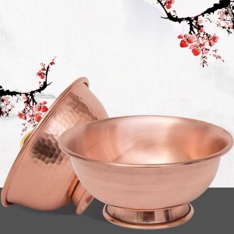 Vintage Red Copper Salad Tall Feet Bowl,Engraving Hammer Texture Home Breakfast Cheese Tableware,Snack Bowl Table Decoration