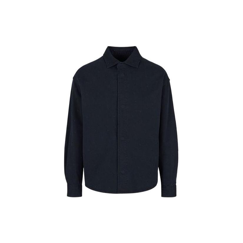 Emporio Armani Solid Color Lapel Single-Breasted Long Sleeve Shirt Men Shirts Navy-Blue 6L1CE1-1NKXZ1-0988