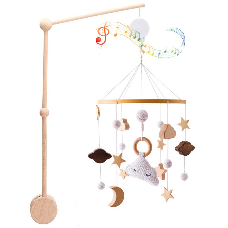3Pcset Baby Wooden Bed Bell Bracket Mobile Hanging Rattles Toy Hanger Baby Crib Mobile Bed Bell Wood Toy Holder Arm Bracket