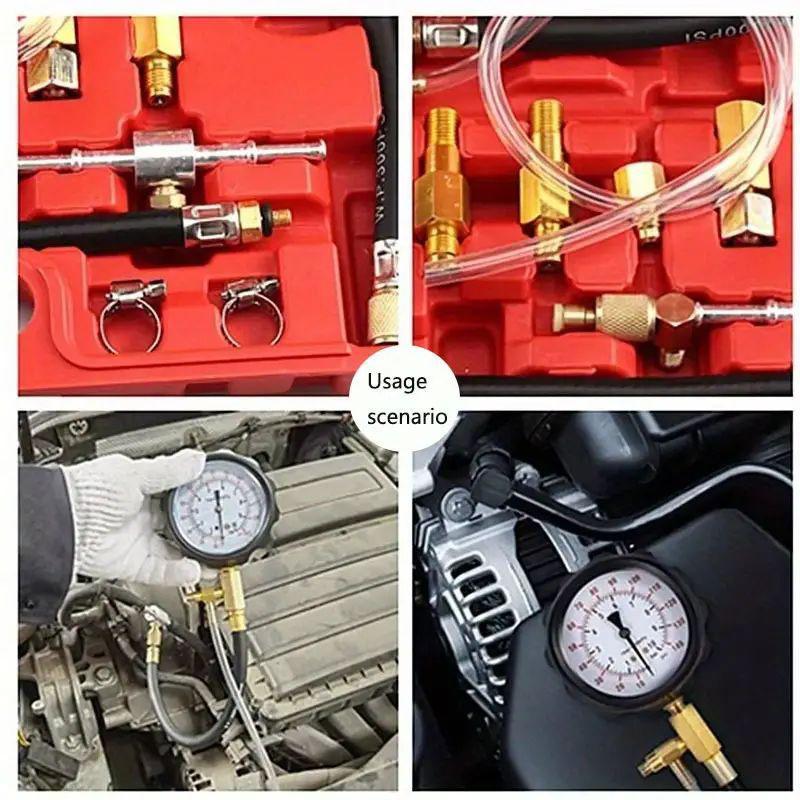 8ks Tester válců pro automobily Sada testovacích nástrojů pro tlakoměry s různým adaptérem Tester komprese benzinového motoru pro automobily
