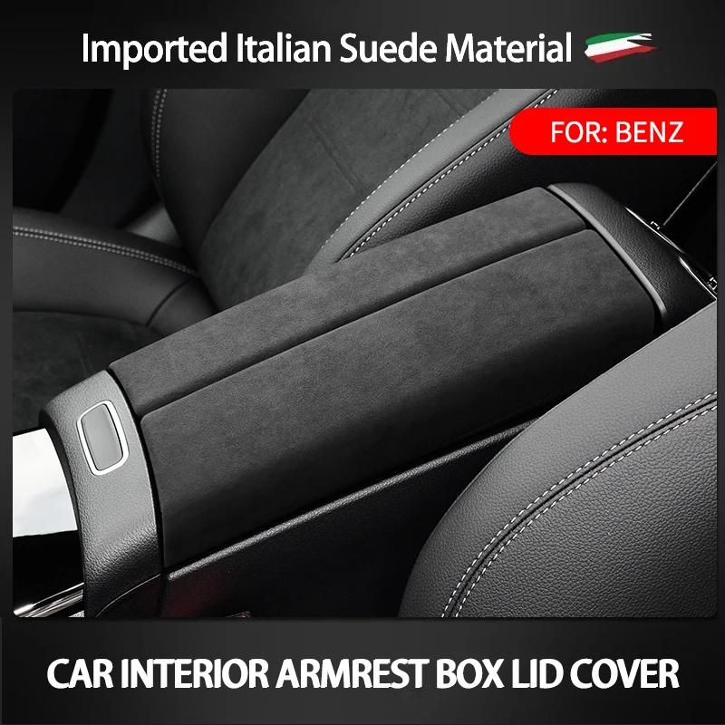 Suede Car Center Console Armrest Case Lid Cap Cover Panel For Mercedes Benz A GLA GLB Class W177 V177 X247 H247 -2024