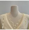 French Lace Patchwork V-neck Knit Cardigan for Women - Slim Fit Autumn/Winter Top