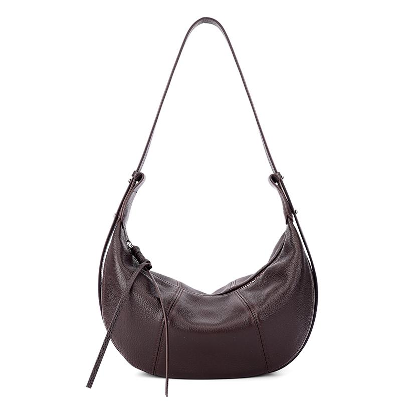 

Women s Vintage Genuine Cowhide Leather Underarm Shoulder Crossbody Bag Female Luxury Designer Half-mo Shape messenger Handbag 22x9x17cm кофейный
