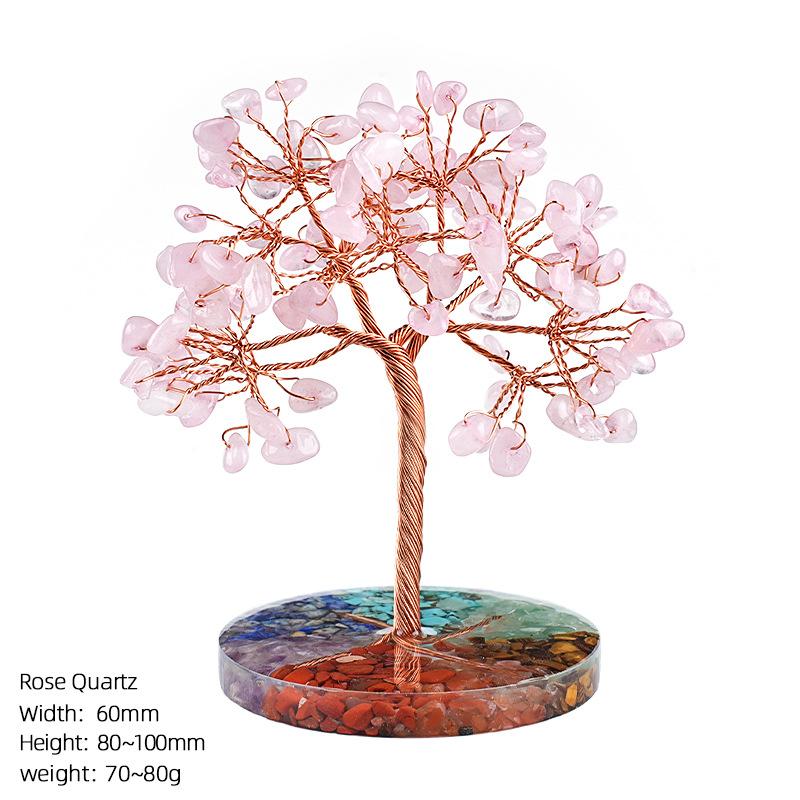 Natural Amethyst Stone Money Tree Ornament Chakra Crystal Chip Life Tree Resin Base Creative Home Desk Decor