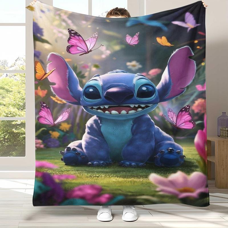 

Kawaii S-Stitch Cartoon Flannel Blanket,Ultra Soft Warm Plush Throw for Home Bedroom Bed Sofa Cover Camping Picnic gift kids 75x90cm