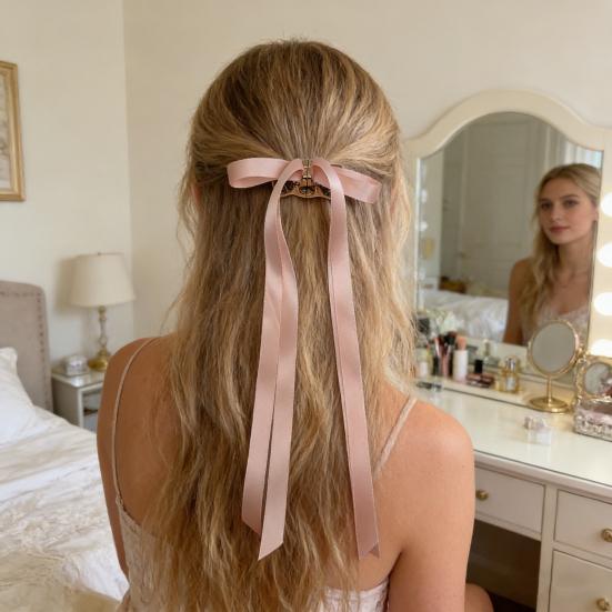 2Pcs Hair Claw Bow Shape Decorative Long Ribbon Hair Clip Powerful Holding Technology Seamless Magnetic Suction Design Hair Pin