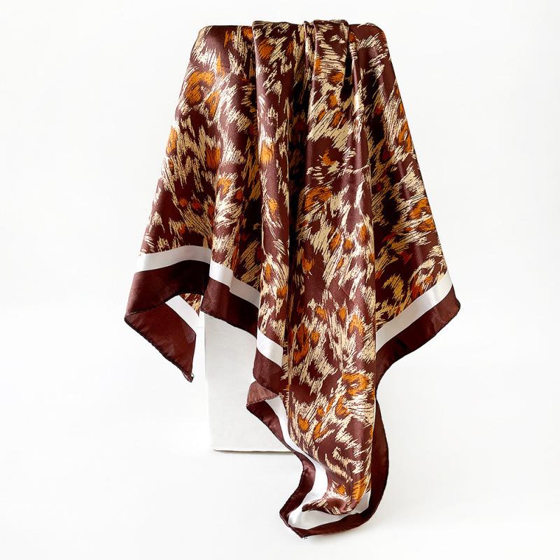 New leopard-print silk scarf, 90cm square, shawl, headscarf, faux silk satin scarf