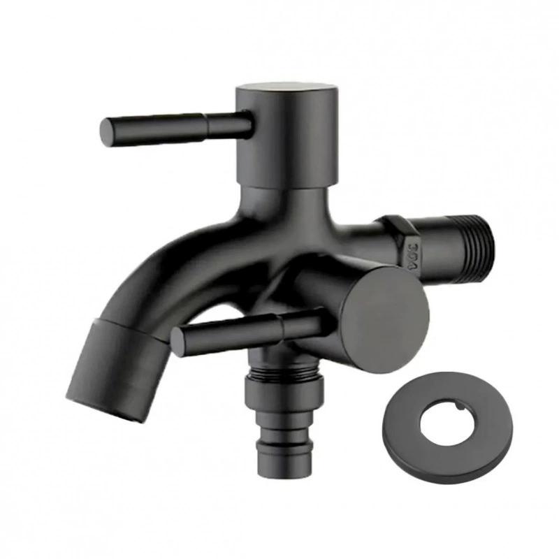 1/2 Double Outlet Faucet for Washing Machine Dual Control Water Tap One in Two out Bidet Faucet Bathroom Sink Fitting G1/2 чёрный
