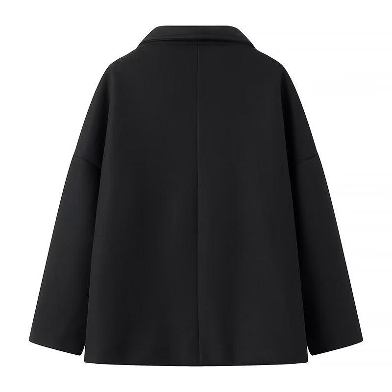 Fashion Double Breasted Solid Color Jackets Women Autumn Winter Temperament Slim V-neck Long-sleeve Female Coat