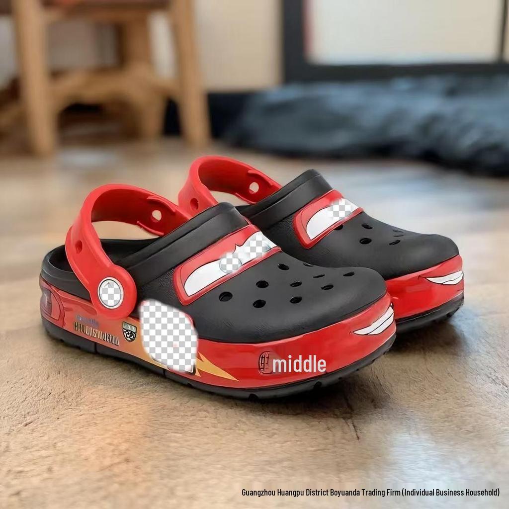 Kids' McQueen Car Light-Up Sandals: Non-Slip Casual Beach Shoes