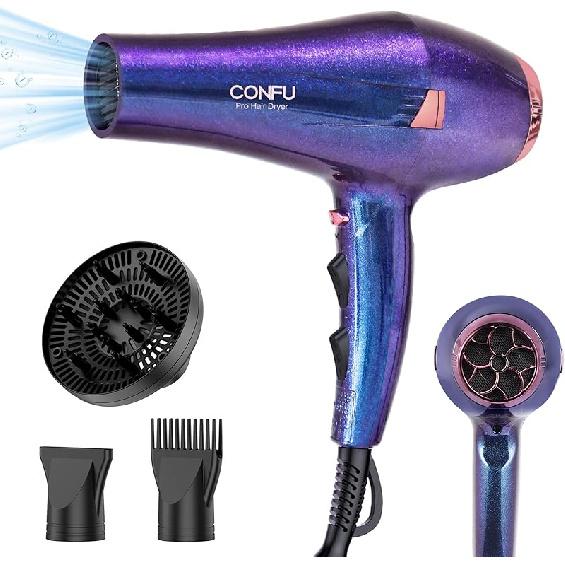 CONFU Hair Dryer, Professional Ionic Salon Blow Dryer with Diffuser for Women and Men, 5X Fast Drying, Powerful and Quiet Hair Blow Dryer for Fast &