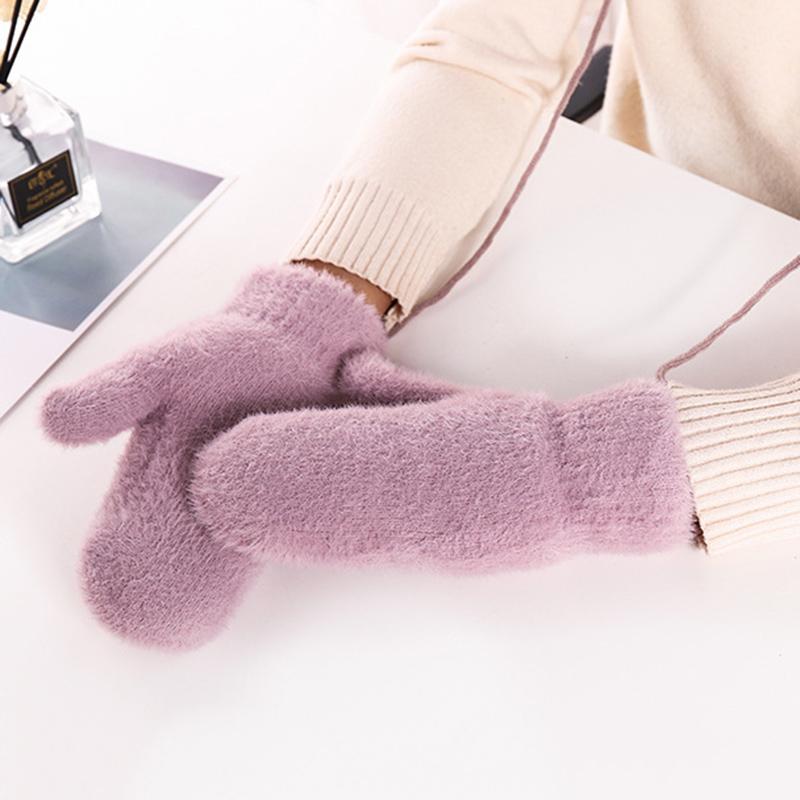 Femme Hiver Garder au Chaud Plus Cachemire Épaissir Polaire Vison Solide Mignon Adorable Extérieur Coupe-vent Cyclisme Mitaines Gants Doigts Entiers