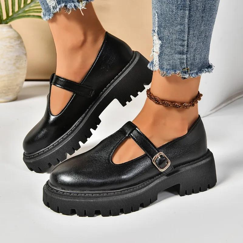 Fashion 2024 Autumn New Thick Soled Comfortable Retro Mary Jane Shoes Round Head Sponge Bottom Waterproof Platform Low Top Shoes