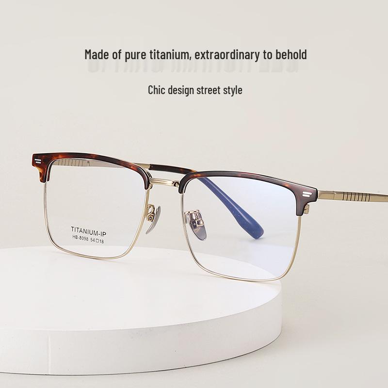 

Men s Large Square Eyebrow Pure Titanium Glasses Frame with Accordion Leg Temple Tip Decor. Gray Silver C3