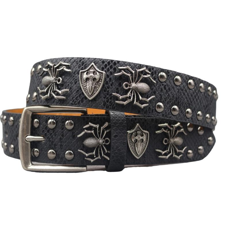Punk Style Women's Jeans Belt With Studded Spiders Charm Adjustable Waist Strap PU Leather