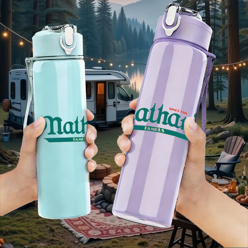 1PC Nathan's Hot Dog Retro Brand Text Print 750ml Portable Sports Water Bottle Leakproof Gym Outdoor Travel Drink Cup