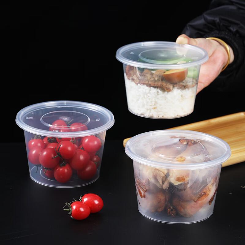 Fangcaodi Disposable Takeout Boxes, 950ml*30 Pieces, with Lids, Thick Plastic Bowls for Meals, Porridge, Hot And Sour Soup, Noodles