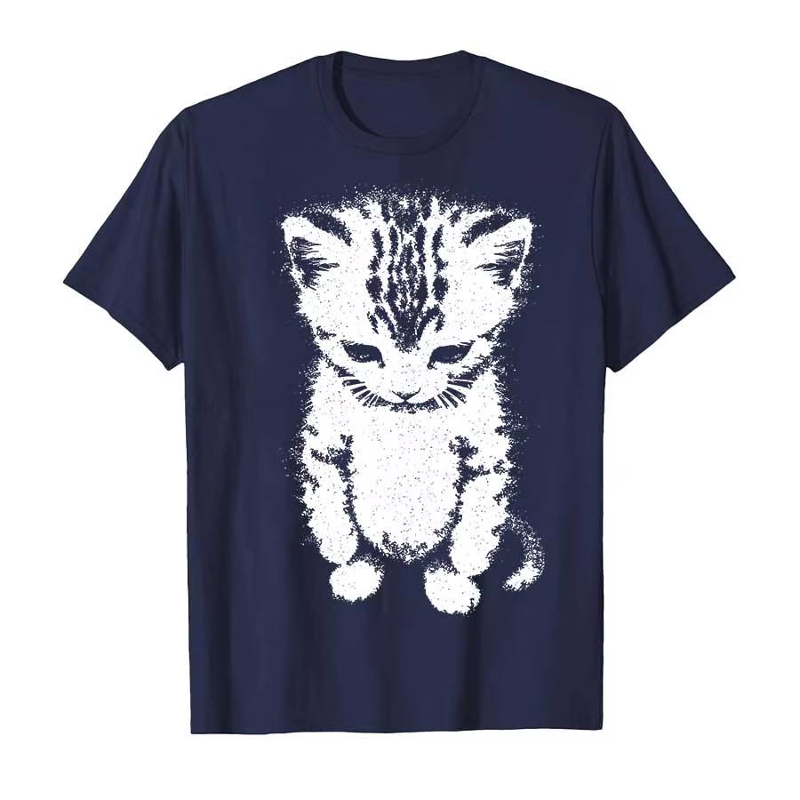Gato Sad Kitten Funny Meme Sad Crying Munchkin Cat Trendy Tshirt For Unisex Women Cotton T Shirt Harajuku Tops
