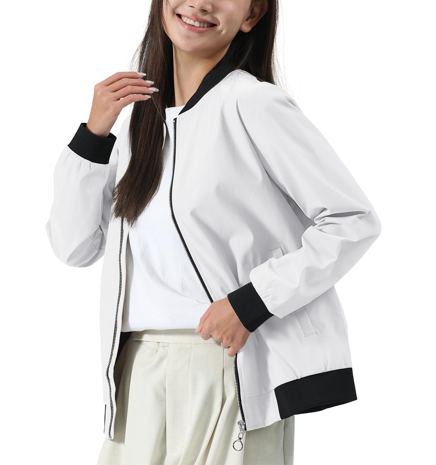 

KEFITEVD Solid White Baseball Casual Swing Ribbed Bomber Work Size L Women s Jacket, Top, Jacket, Jacket, Winter, White, белый