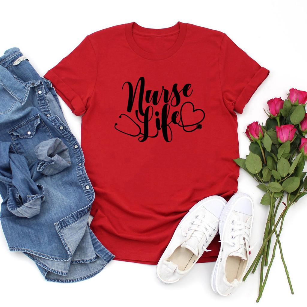 Nurse Life TShirt Registered Nurse Tshirt Gift for Nurse Women Tshirts Short Sleeve Graphic T Shirts Nursing Tee Casual Tops