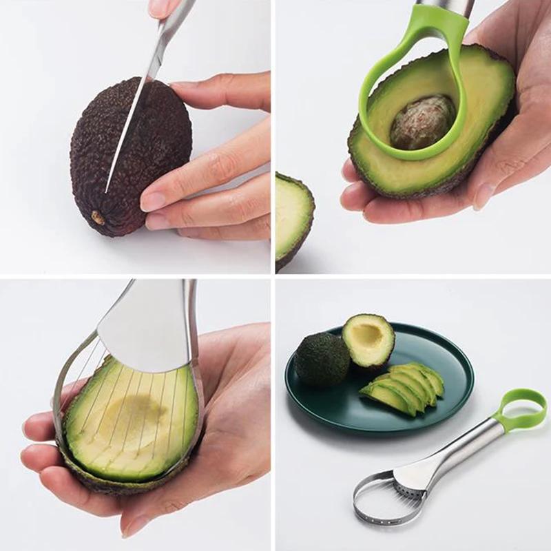 Avocado Slicer 2 In 1 Stainless Steel Avocado Cutter Peeler Knife Pitaya Kiwi Slicer Peeler Kitchen Gadget Fruit Vegetable Tools