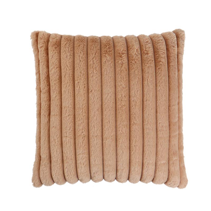 Soft Ribbed Faux Fur Decorative Throw Pillow Case Plush Striped Square Cushion Cover for Sofa Bedroom Living Room Home Decor (45x45cm, Set of 1)