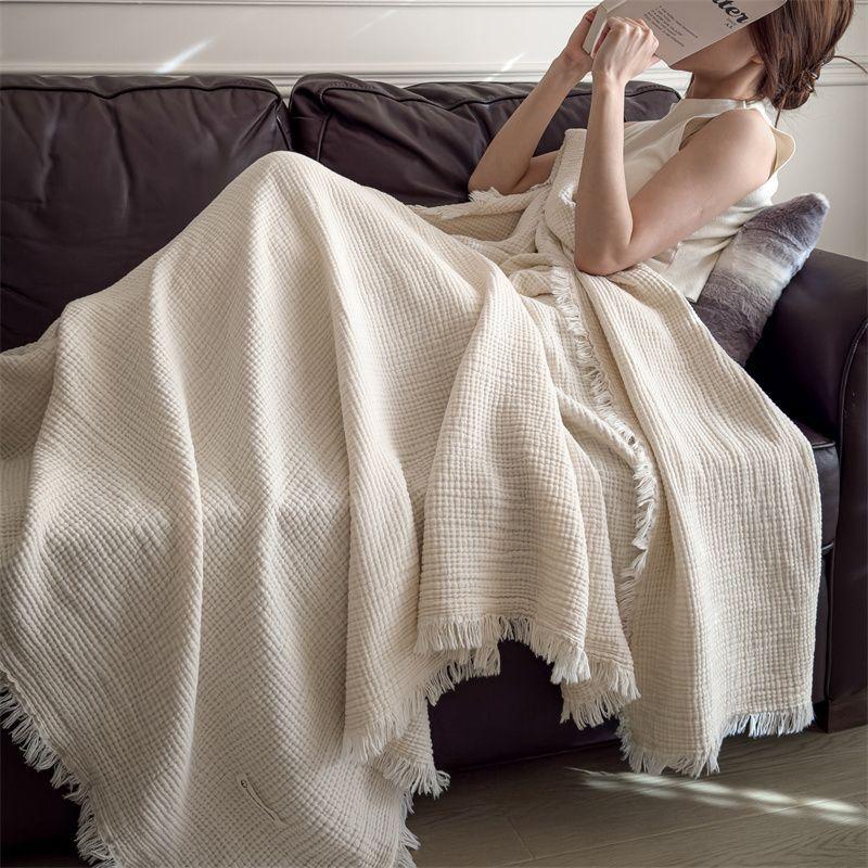 Knitted Summer Cool Quilt Gauze Throw Shawl Summer Sofa Nap Infant Cover Air-Conditioning Blanket