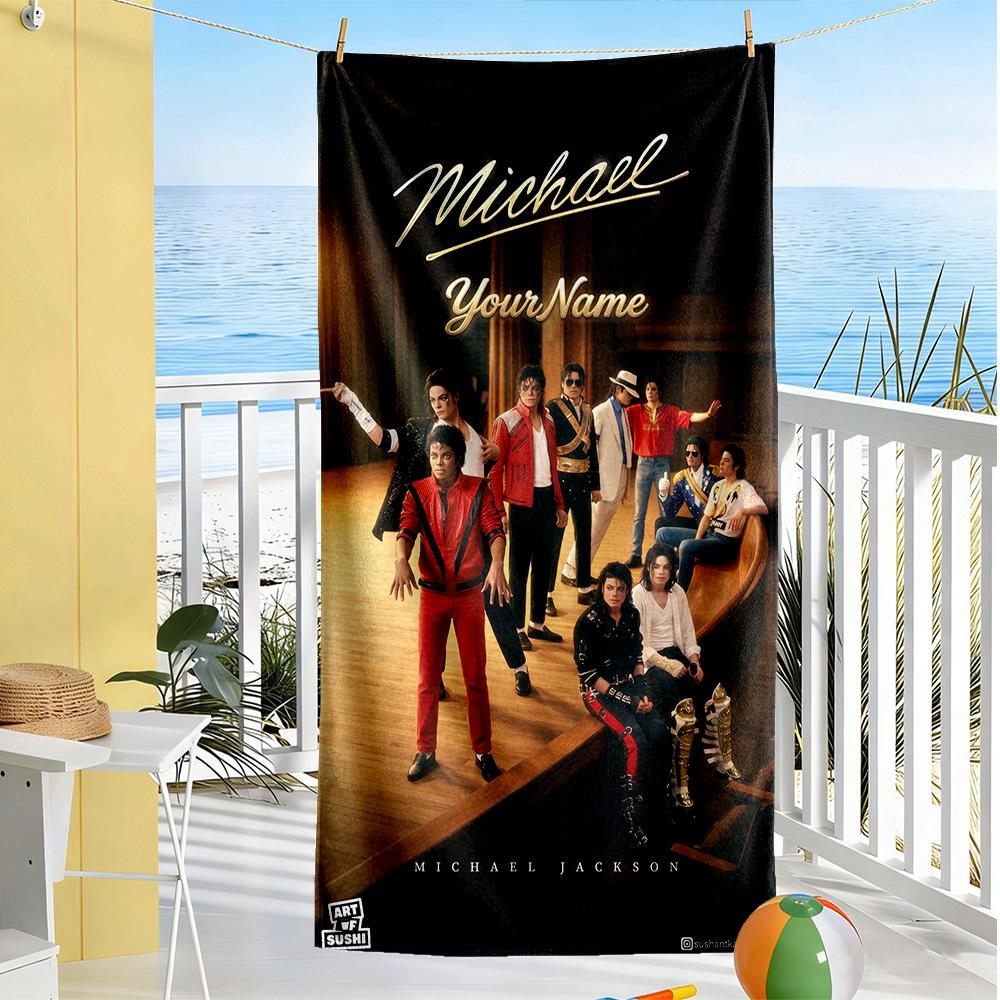 Michael Jackson Personalized Text Beach Towel High Absorbency & Quick-Dry Perfect for Traveling Yoga Camping and Swimming