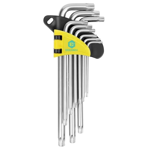 

Набор звездообразных ключей DeeAWai из 9 предметов, L-образные | T10, T15, T20, T25, T27, T30, T40, T45, T50 Хром-ванадиевая сталь Cr-V Ключ Torx, Прецизионный ключ Torx