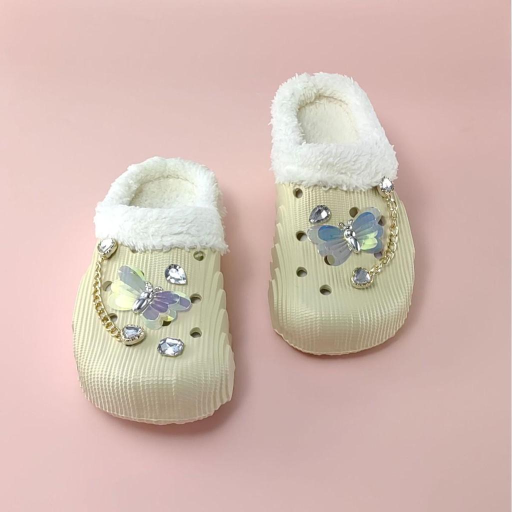 2025 Mode Bequeme Baumwolle Schmetterlingspantoffeln für Zuhause - Unisex Flache Sohle Warm Kettenstil