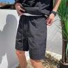 Men's Summer Solid Color Suit Loose Hooded Zipper Style Top + Work Shorts Two Piece Set