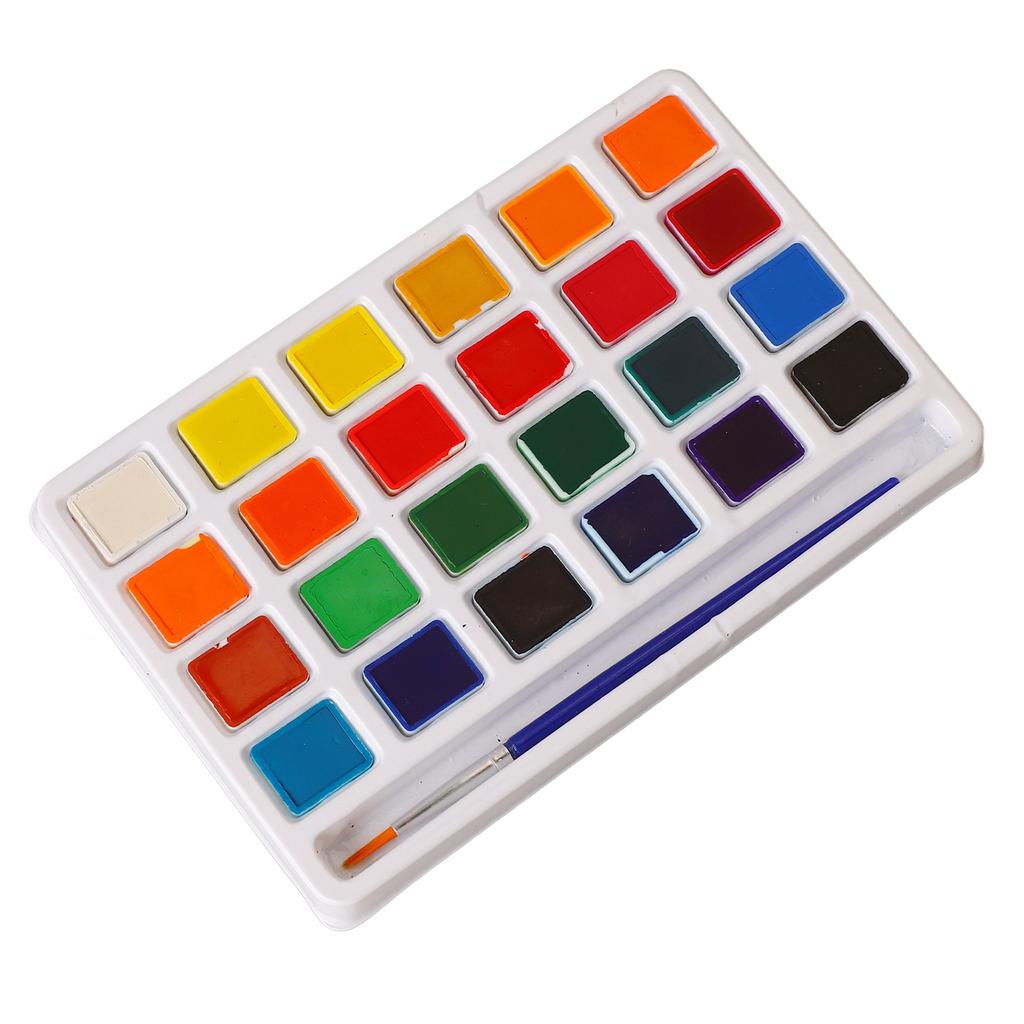 Water Color Paint 24 Colors High Saturation Bright Vibrant Portable Watercolor Paint Set with Brush for Painting