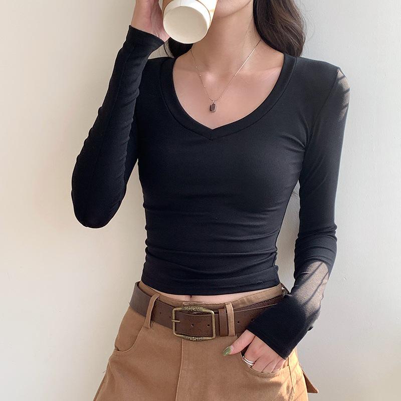 

Women s Slim Fit V-neck Long Sleeve Base Layer Top S (Weight 80-95) чёрный